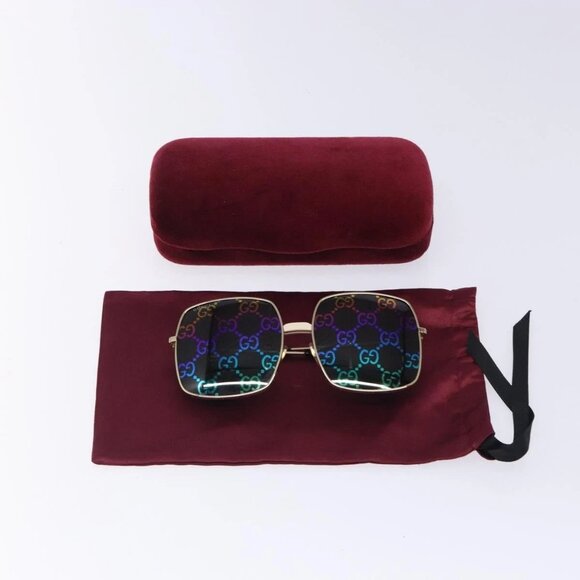 GUCCI GG Sunglasses Plastic Gold 127736M Auth 127736M - Picture 1 of 14